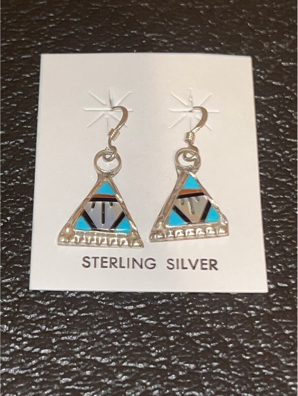 Zuni handmade sterling silver turquoise inlay earrings
